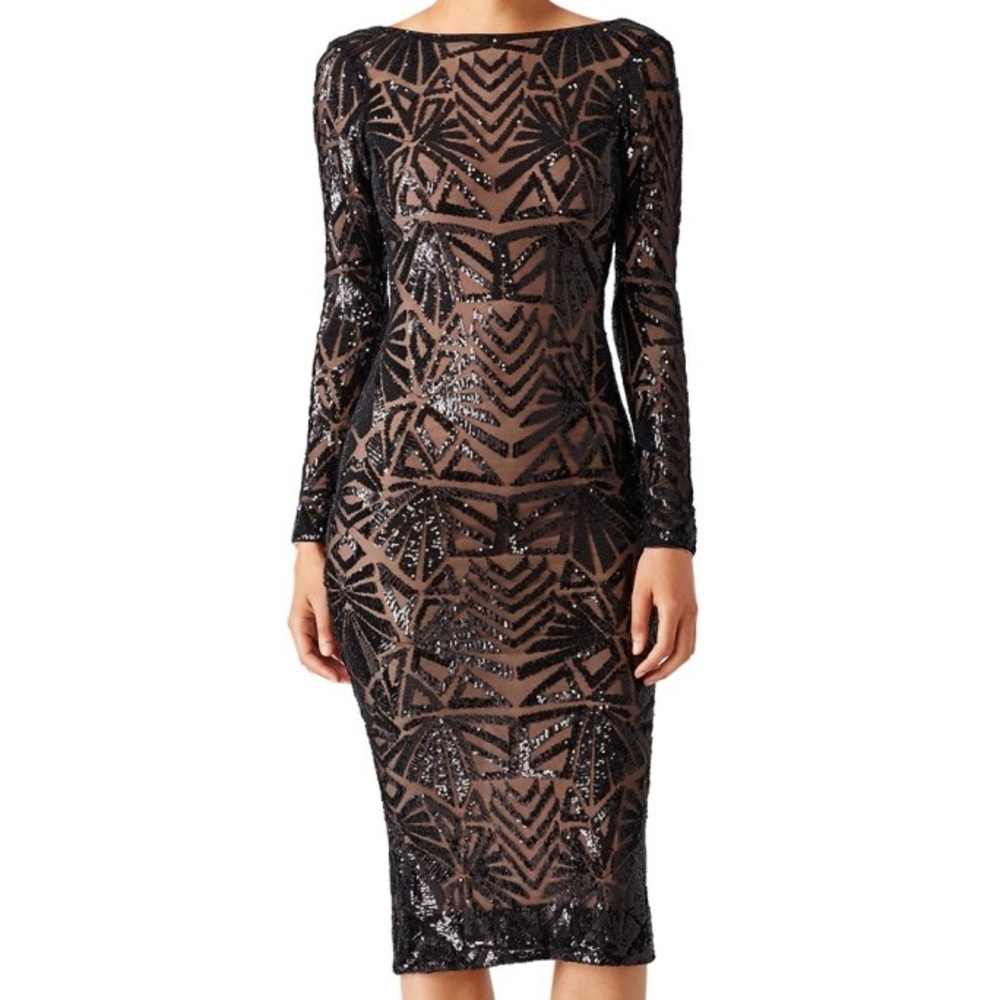 Dress the Population Black “Emery” Geometric Sequin Dress
